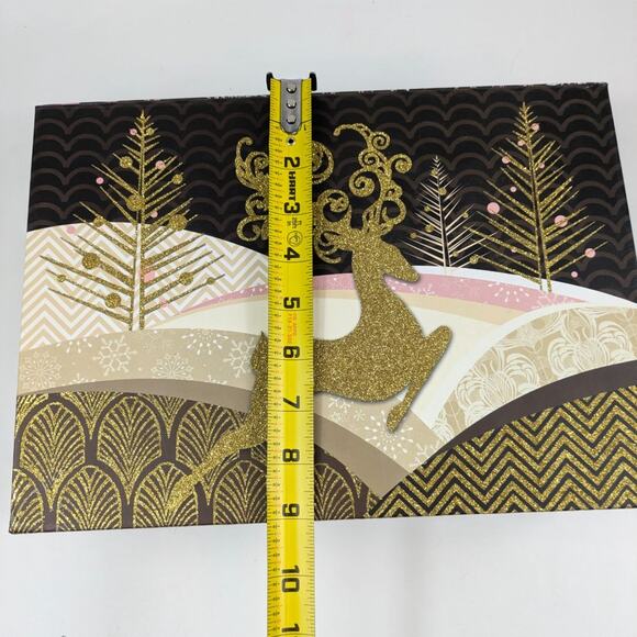 Gold Glitter Reindeer Magnetic Gift Box Winter Punch Studio Holiday 12.5x9x3.5 - Picture 9 of 10